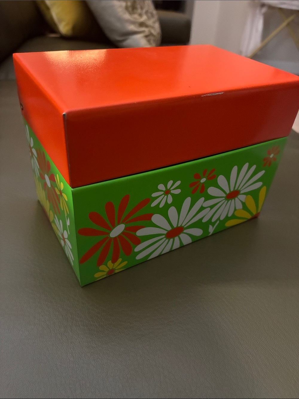 Groovy Retro Green Daisy Metal Recipe Box